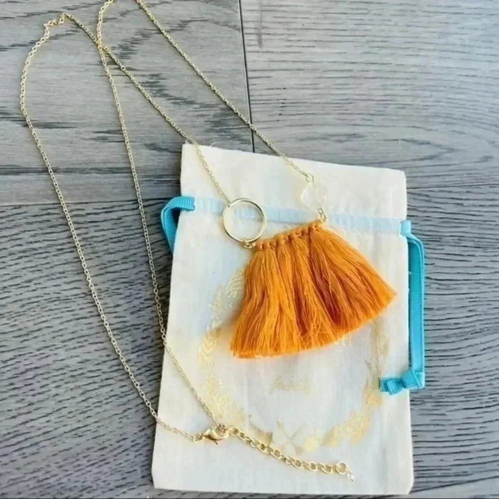 Anthropologie Shiraleah Palma Gold Fringe Crystal  necklace NWT